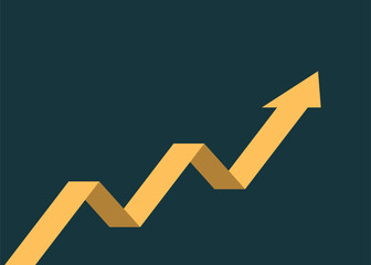 yellow business arrow graph rising up consistently with dark blue background represents business growth and trading profits flat design