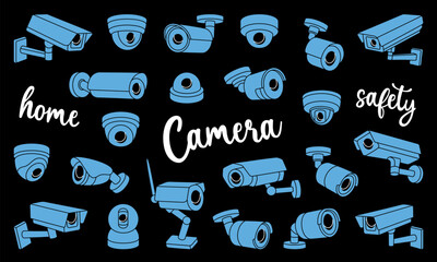 CCTV cameras set. Safety home protection system. Vector illustration.
