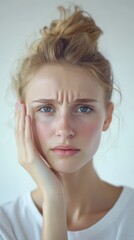 Naklejka premium Portrait of a Young Woman with a Worried Expression