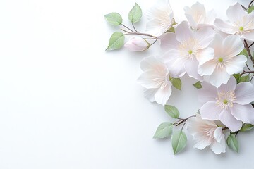 Fototapeta premium Peaceful botanical art floral arrangement in soft colors against nature's backdrop