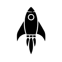 Black and White Rocket Icon:  A bold and minimalist black and white illustration of a rocket ship taking off, symbolizing ambition, innovation, and progress.