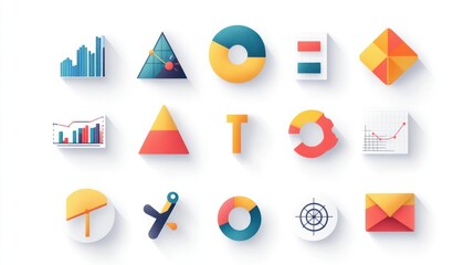 Colorful 3D infographic icons set for business presentation.