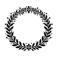 Floral Wreath Silhouette: An elegant and versatile circular frame adorned with delicate leaves and flowers, perfect for adding a touch of natural beauty to invitations, logos, or other designs.
