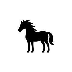 Horse Silhouette Icon: A sleek and elegant black silhouette of a horse stands against a white background, capturing the grace and power of this majestic animal. The silhouette is simple yet striking.