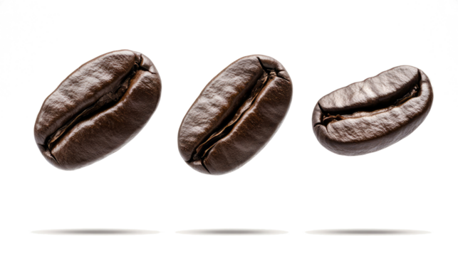 Falling Coffee Beans on Clear Background Generative AI