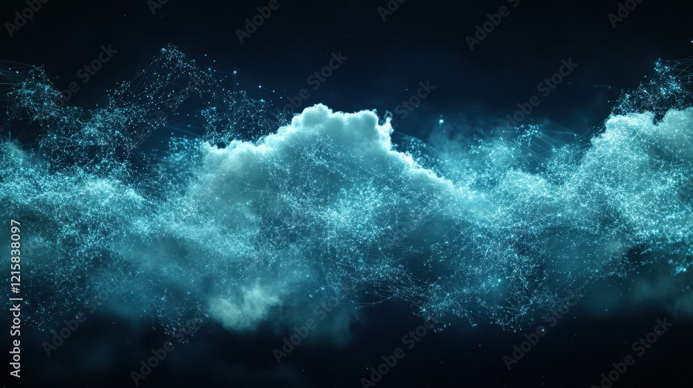 Poster abstract cloud with glowing network. ideal for tech, data, and ai projects needing a futuristic feel