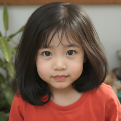 Una preciosa pequeña con mejillas redondas y cabello negro brillante como la noche.