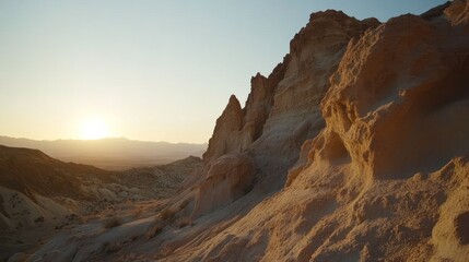 Naklejka premium Golden Hour in the Desert: A Breathtaking Sunset Over Sandstone Cliffs