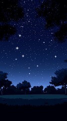 Fototapeta premium Night sky filled with stars above a silhouetted landscape of trees