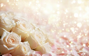 Romantic arrangement of white roses with dreamy bokeh background and soft petals