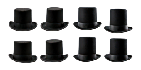 Classic Black Top Hats Collection for Events,PNG set collection, isolated on transparent background
