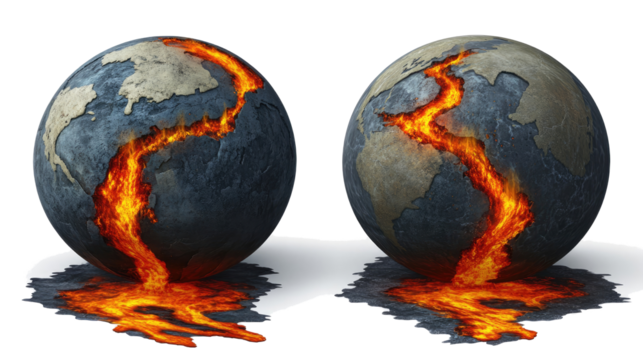 Alien Planets With Lava Rivers Glowing in the Dark Generative AI