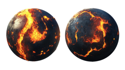 Fire Alien Planets With Flowing Lava River Generative AI
