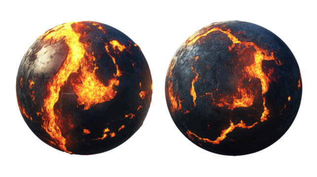 Fire Alien Planets With Flowing Lava River Generative AI