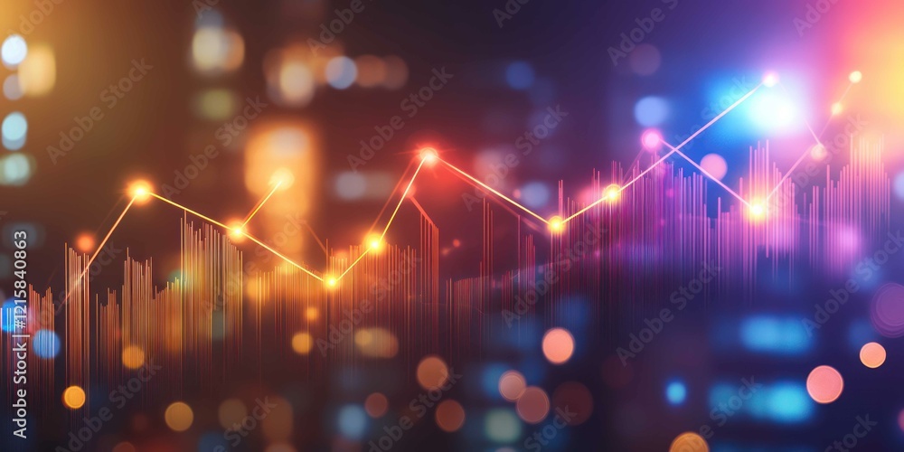 Poster a creative representation of business growth, featuring a graph overlay on a dynamic cityscape with 
