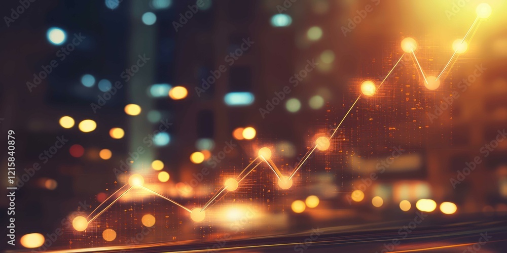 Poster a creative representation of business growth, featuring a graph overlay on a dynamic cityscape with 