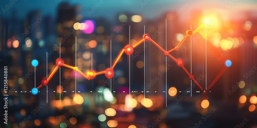Poster a creative representation of business growth, featuring a graph overlay on a dynamic cityscape with 