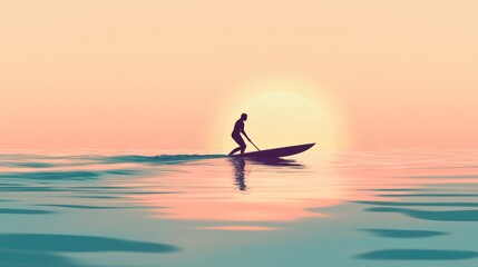 Silhouette of surfer on board at sunset.