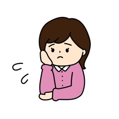困っている女性　肘に手　悩み事