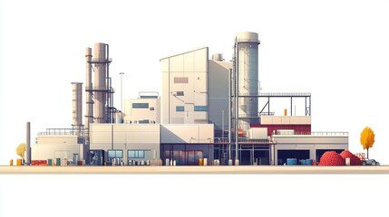 Fototapeta premium Industrial factory complex with silos, buildings, and storage.