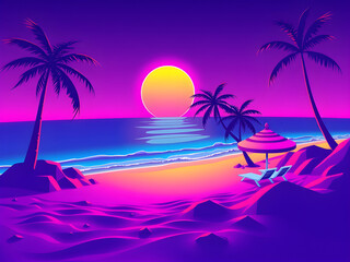 Naklejka premium 80's style neon beach illustration