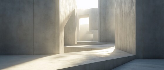 Serene Concrete Maze Soft Light Illuminates. AI Generated