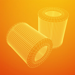Car engine air filters. Auto spare part. Car care service maintenance. Wireframe low poly mesh vector illustration.