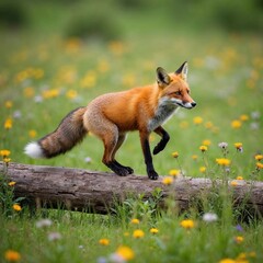 Naklejka premium Red Fox in a Wildflower Meadow