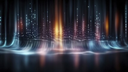 Abstract light waves with colorful vertical streaks and reflections