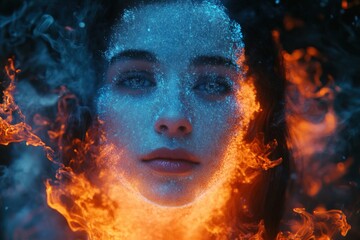 Fiery Dualities: A Woman Embraces the Contrasts of Ice and Fire