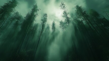 Naklejka premium Mystical forest, fog, trees, moonlit night, eerie atmosphere, game background