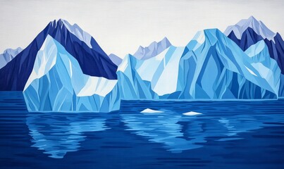 Majestic icebergs in tranquil blue waters beneath snow-capped mountains
