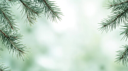 Close-up of spruce branch and needles. Selective focus and shallow depth of field