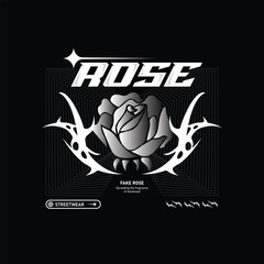 Metallic rose with streetwear layout vector design