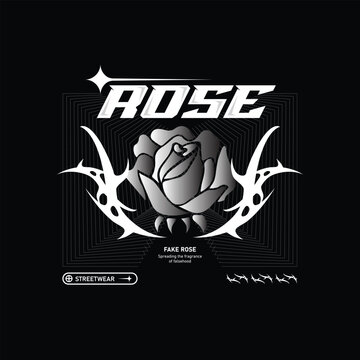 Metallic rose with streetwear layout vector design