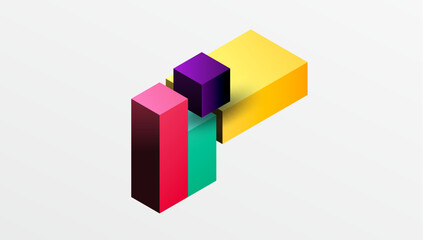 Obraz premium Sleek abstract design featuring isometric 3D blocks in a clean, modern composition. Perfect for tech-inspired themes, with vibrant colors and geometric precision
