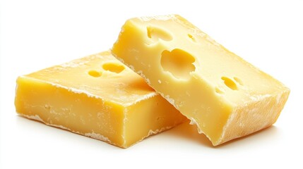 close-up of two pieces of cheese on a white background. Cheese Lovers Day