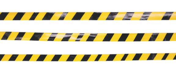 Set of Black and Yellow Caution Tape on Transparent Background, Use on Safety Warning Barrier.
