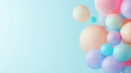 Pastel balloons float, blue background, party scene, celebration design