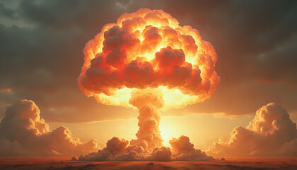 Fototapeta premium A large mushroom cloud in the middle of a desert.
