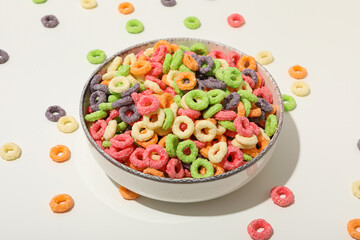 Colorful cornflakes, concept of tasty breakfast, morning food