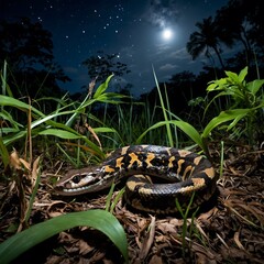 Fototapeta premium Jamaican Boa Hunting Under the Moonlight