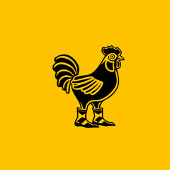 Rooster with boots logo design