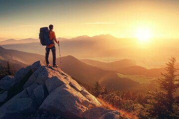 Fototapeta premium Stunning mountain landscape views captured during sunset hikes. 