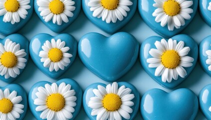 Obraz premium Blue Heart-Shaped Decor with Daisies: A Romantic and Serene Arrangement