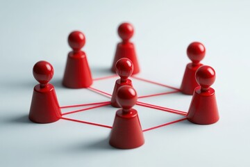 Obraz premium Red figures interconnected by string. Illustrates networking, teamwork, or collaboration.
