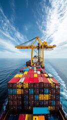 Vibrant cargo ship sails under bright sun dynamic ocean view. AI Generated