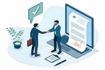 Vector illustration, 3D handshake. Conclusion of a business 3D contract, successful partnership, cooperation