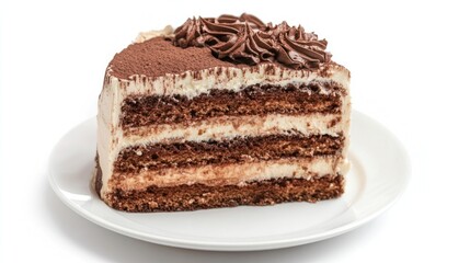 Delicious chocolate tiramisu cake slice on plate