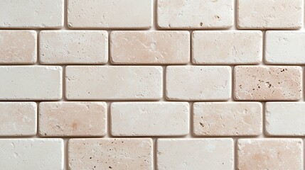 Fototapeta premium Textured stone tiles in a neutral color scheme, arranged in a classic brick pattern, ideal for interior design and home decor applications.